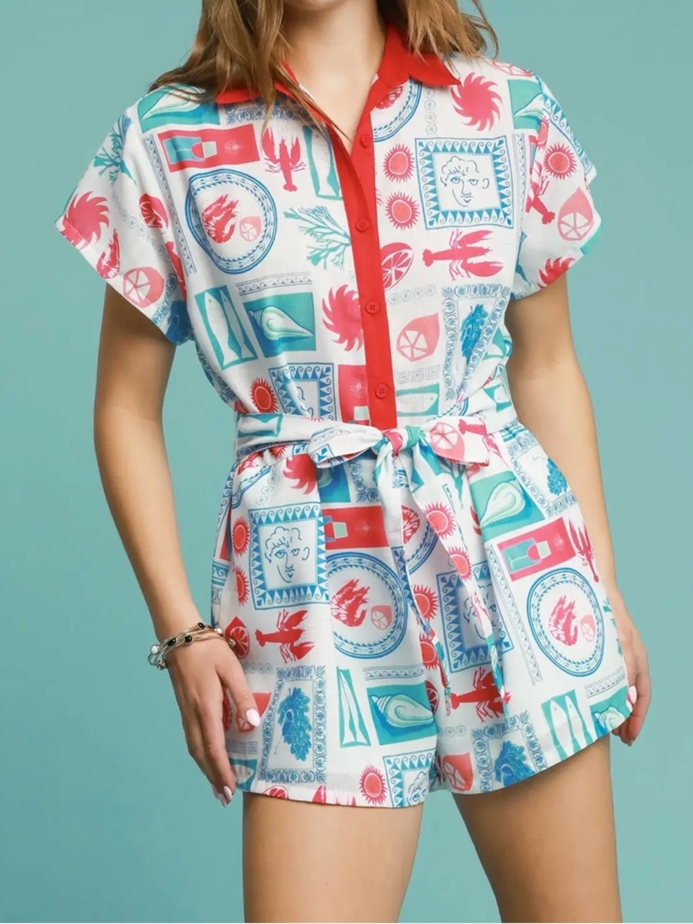 NWT UMGEE Retro Seashell Tie Romper S M L